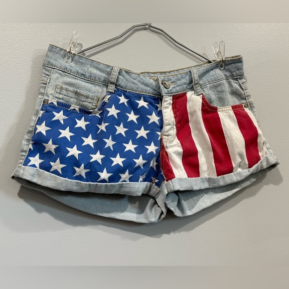 LEI American Flag Denim Shorts Juniors Size 9 - Picture 1 of 9